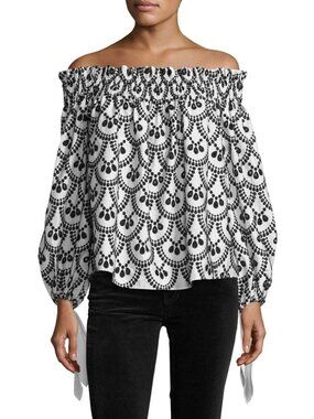 Caroline Constas Lou Off-the-Shoulder Embroidered Eyelet Top